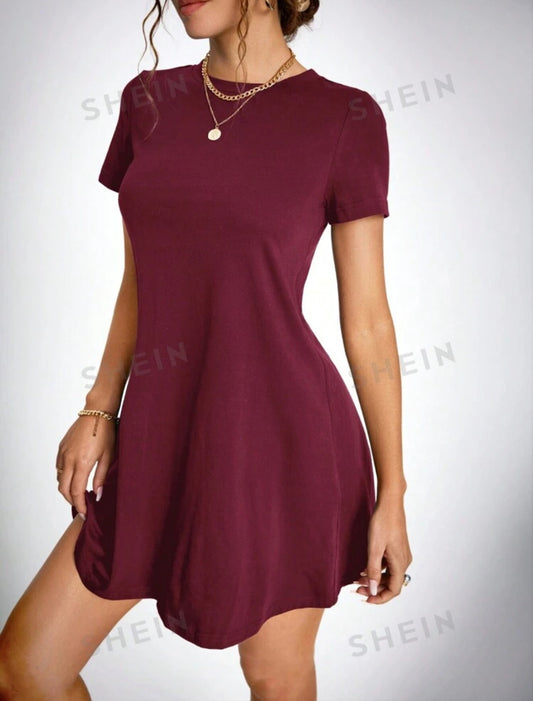 SHEIN Tall Vestido De Mujer De Manga Corta Con Cuello Redondo