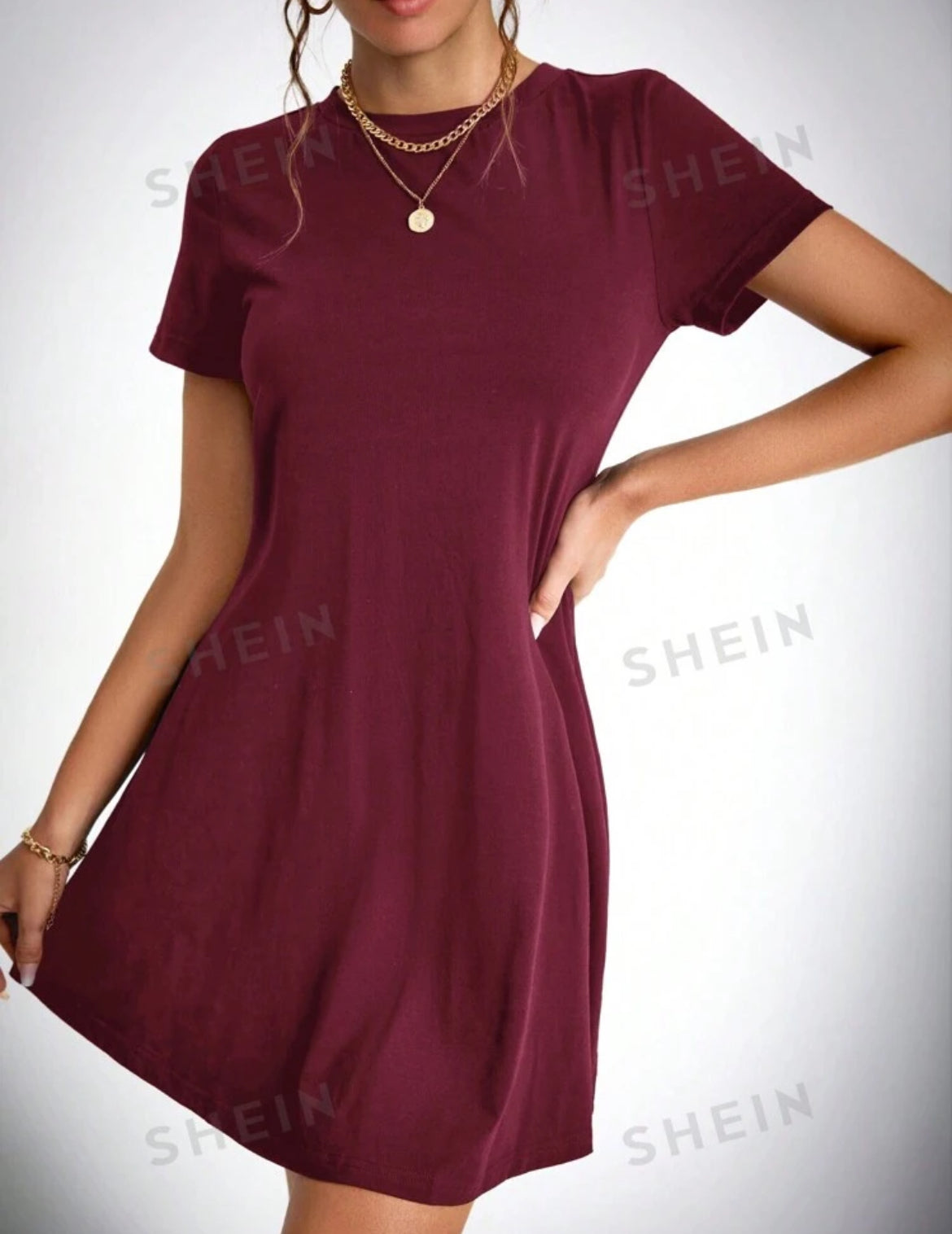 SHEIN Tall Vestido De Mujer De Manga Corta Con Cuello Redondo