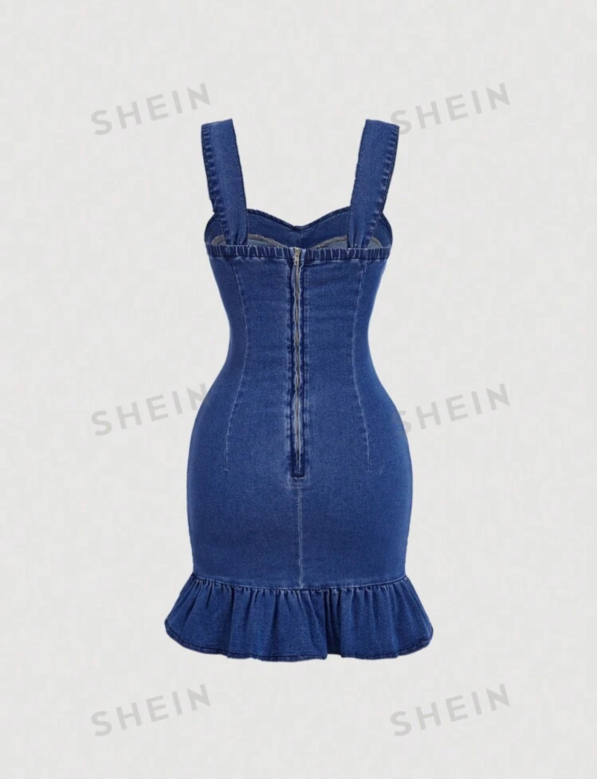 SHEIN MOD Vestido de mezclilla ajustado al Body para mujer con dobladillo con volantes para el verano