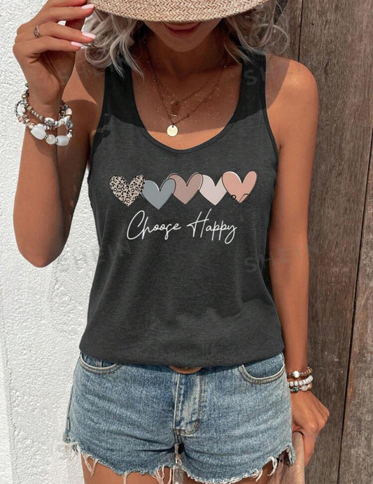 SHEIN LUNE Camiseta Sin Mangas De Mujer Con Estampado De Letras Y Corazones