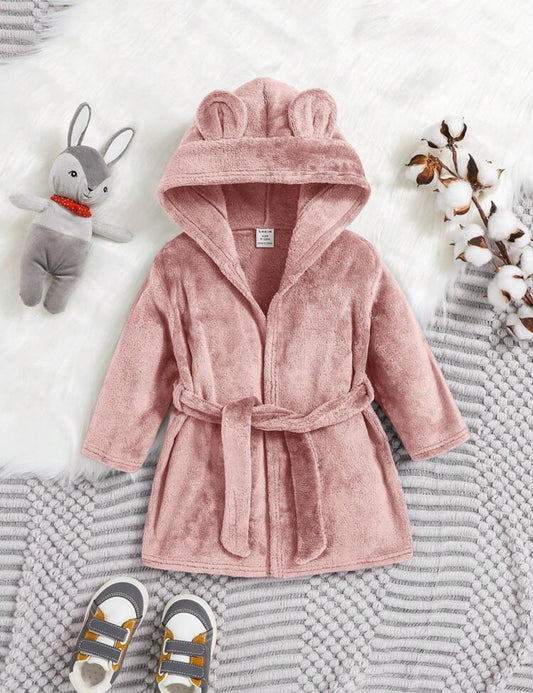 SHEIN Bata de baño ignífuga de manga larga con capucha de forro polar grueso de un solo color para bebé niño y niña