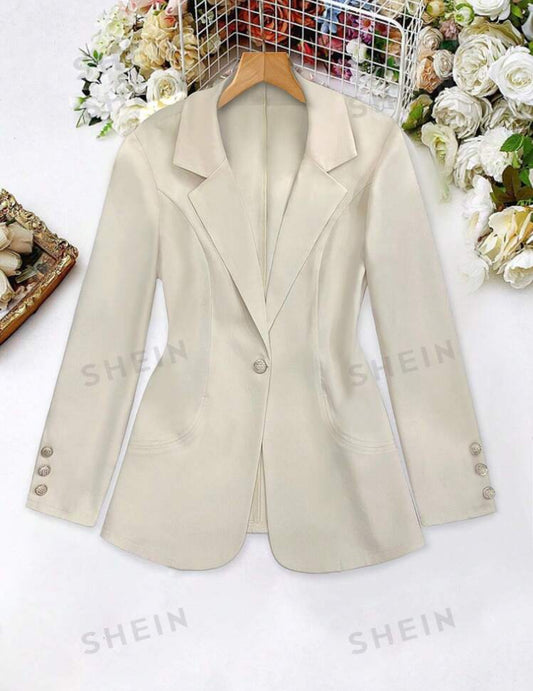 SHEIN Raffinéa Chaqueta blazer de ajuste regular de un solo pecho con bolsillos con solapa para mujer