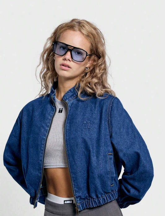 AiiRZ Chaqueta bomber corta de cuello alto de denim